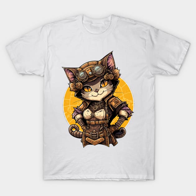 Female Steampunk Mechanic Cat T-Shirt by Shaani